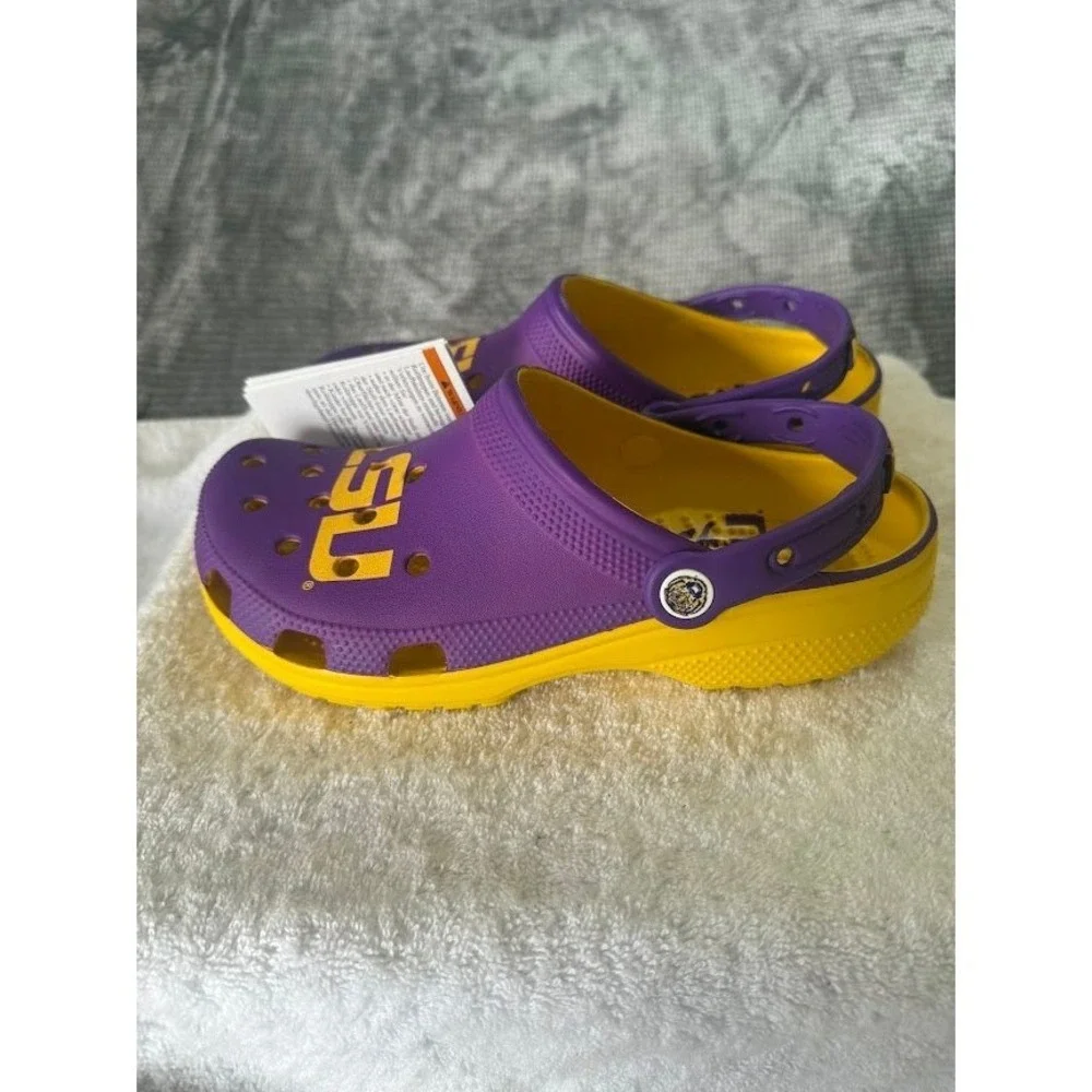 Crocs LSU Tigers Classic Clog Purple Yellow Mens 7 Womens 9 NCAA‎ 205878-75Y NWT